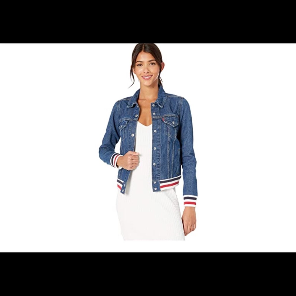 NWT Levi’s Rib Trim Trucker Varsity Denim Jean Jacket Brick/Mortar NEW - Picture 4 of 16